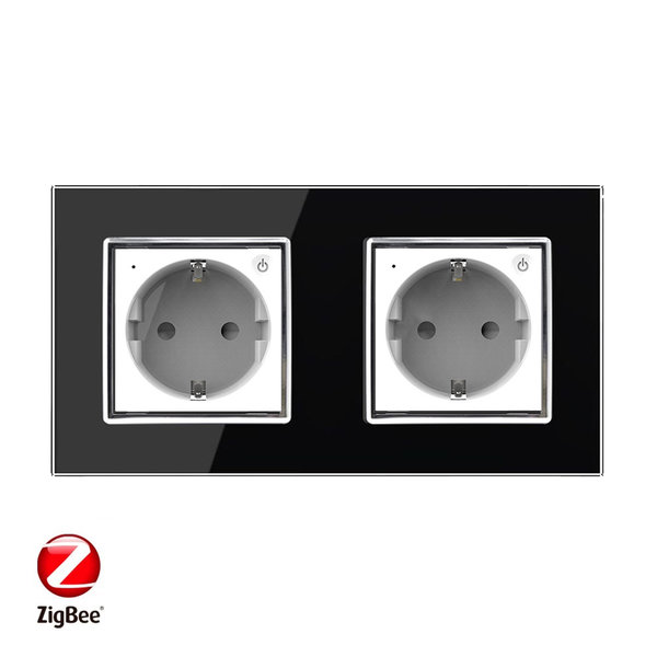 ZigBee SmartHome Zweifache Steckdose in Schwarz inkl. Glasrahmen VL-C7ZBED2/SR-SR-12