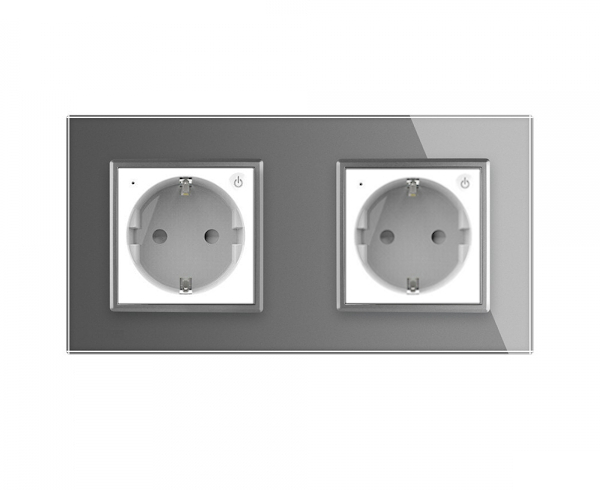 ZigBee SmartHome Zweifache Steckdose in Grau inkl. Glasrahmen VL-C7ZBED2/SR-SR-11/15