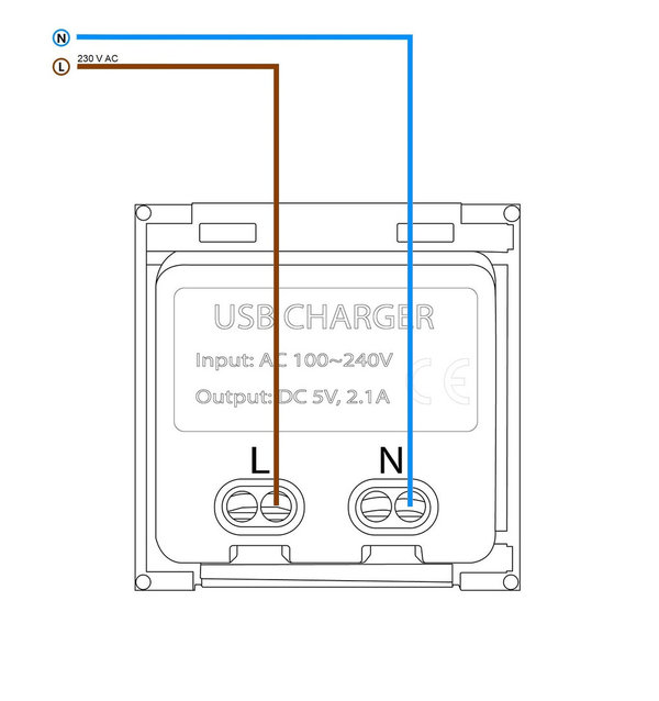 USB Ladesteckdose Typ A & C inkl. Glasrahmen in Weiß/Gold VL-USB-AC-11-VL-C7-SR-13