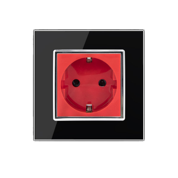 Einfache VDE-Steckdose inkl. Glasrahmen in Schwarz/Rot LEG-77219/SR-12