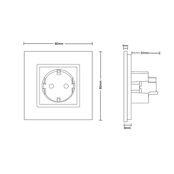 Einfache VDE-Steckdose inkl. Glasrahmen in Schwarz/Rot LEG-77219/SR-12-A