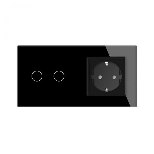 Livolo zweifaches Funk-Serienschalter und Steckdose mit Glasblende in Schwarz