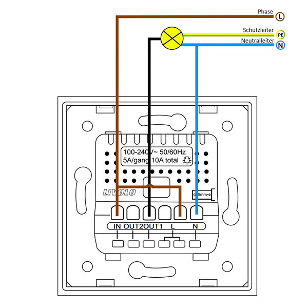 Einfaches Lichtschalter Schwarz (Nullleiter erforderlich) VL-FC1N-2G-C1-12